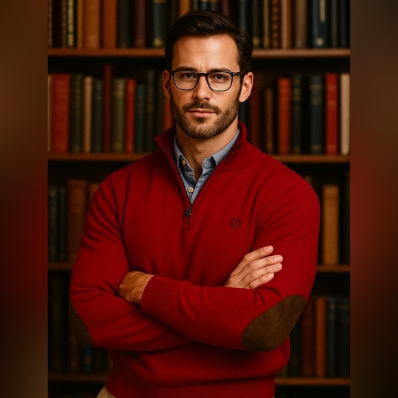 Bright nautical red chaps quarter zip elbow padded sweater men’s medium - Picture 8 of 9